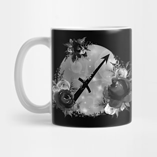 Sagittarius Zodiac Horoscope Gothic Black Floral Monogram Mug